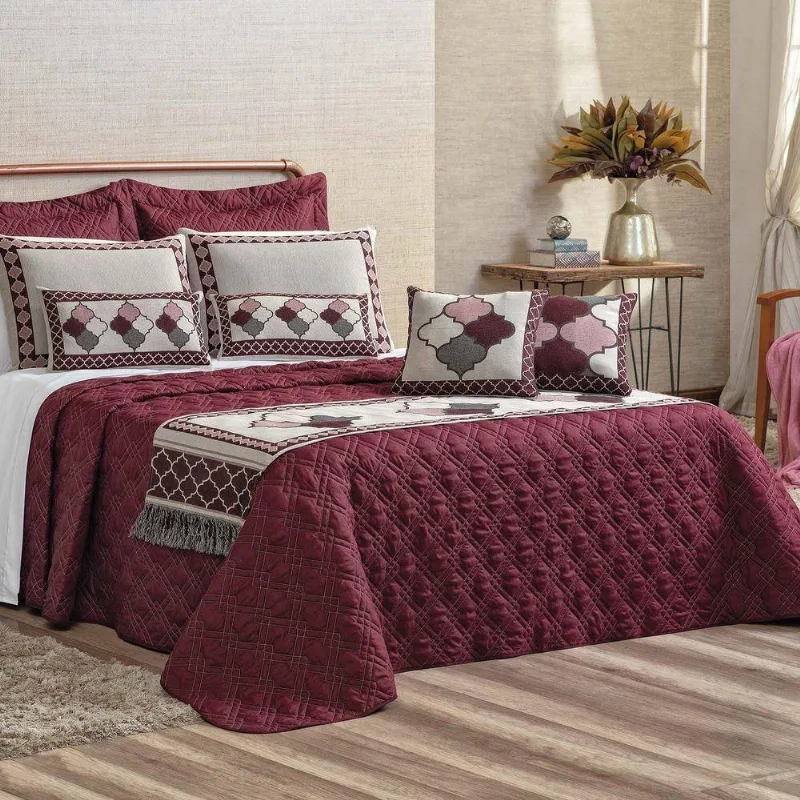 Kit Cobre Leito Turin Casal Queen 14 Peças 180 Fios 100% Poliéster - Vinho