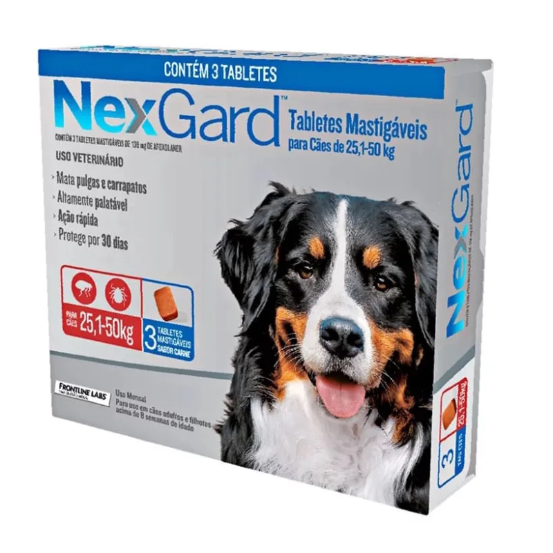Antipulgas E Carrapatos Nexgard Cães 25,1 A 50kg C/3 Compr. - Nexgard