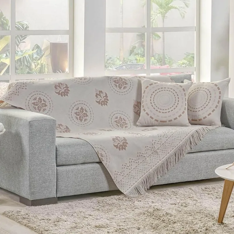 Kit Xale Decorativo Turin Jacquard Estampado 3 Peças - Mandala Rose - Casa Modelo Enxovais - Cama, Mesa E Banho