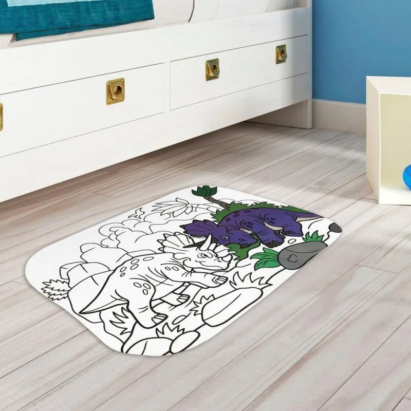 Tapete Kids Color Retangular 100% Poliéster Base Antiderrapante para Quarto Dinossauro - Vilela Enxovais - Agro