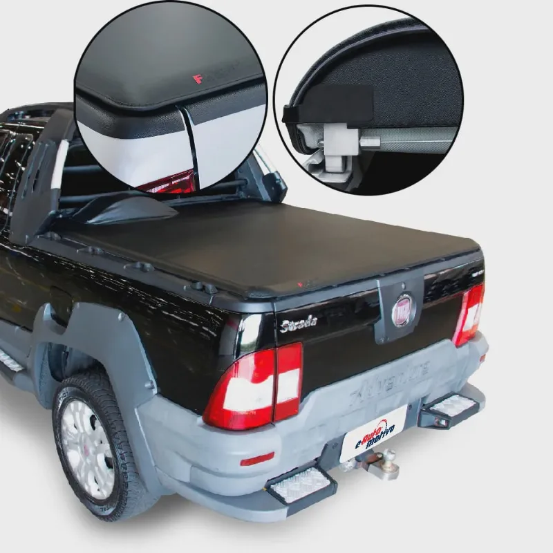 Capota Maritima Fiat Strada Adventure Locker 1998 a 2013 Cabine Estendida sem Gancho com Estepe Flash Cover Lona Preta