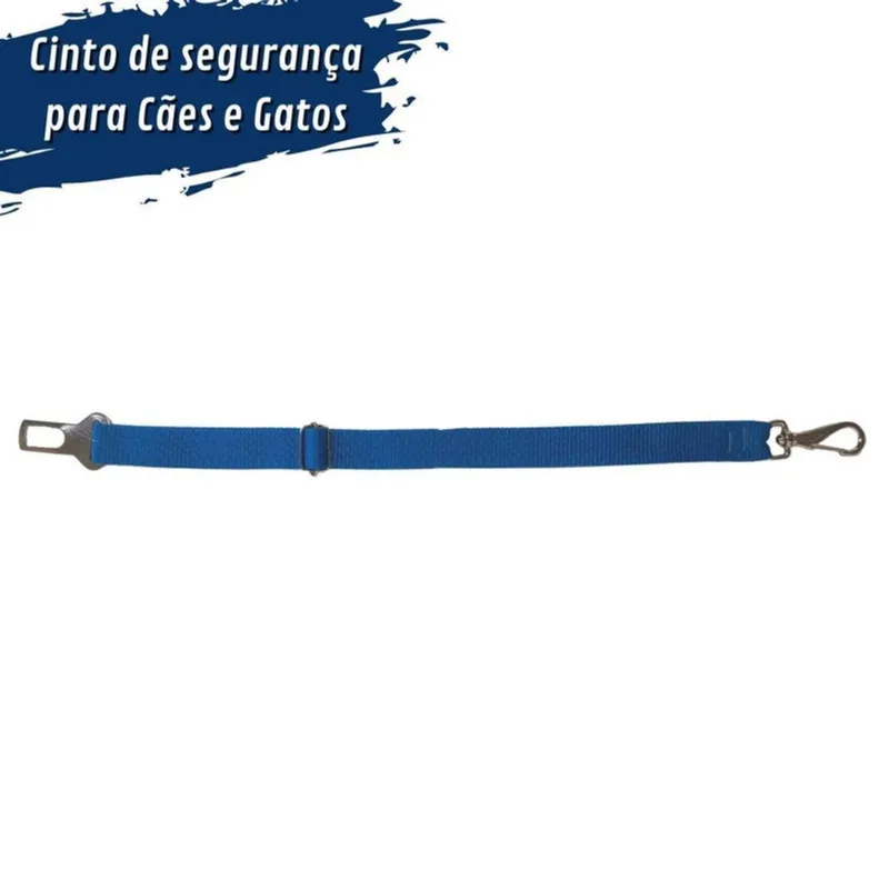 Cinto Segurança Guia Para Carro Pet Encaixe Universal Azul