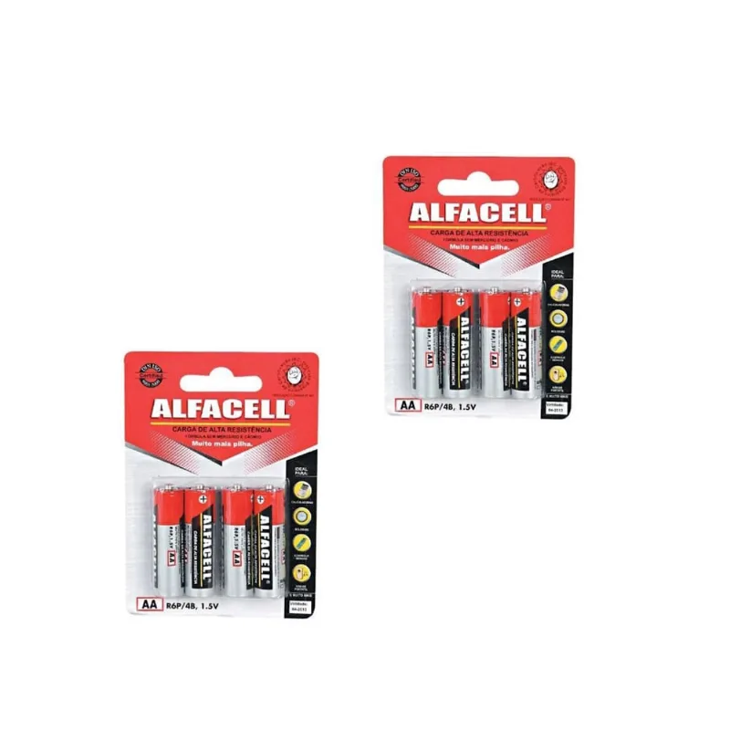 Kit 2 Embalagens Pilha Comum Pequena Aa 8 Unidades