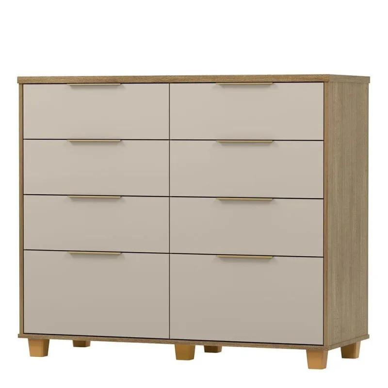 Cômoda para Quarto Density 8 Gavetas MDF-MDP com Puxador em Alumínio Nature-fendi Vila Rica - Vila Rica - Bebês