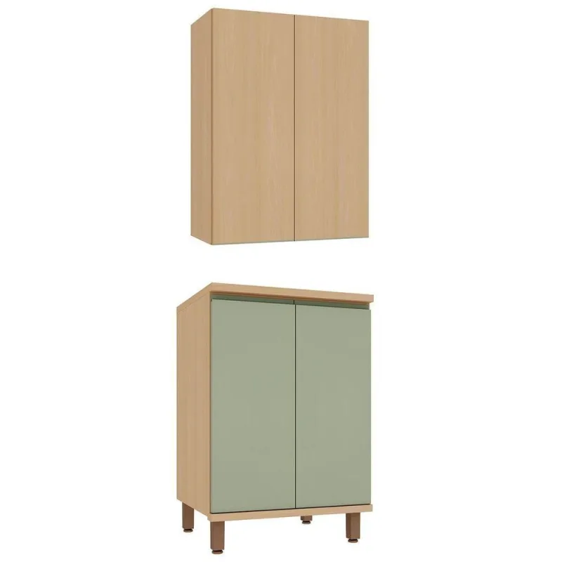 Kit Armário Aéreo e Balcão Lótus 60CM 2 Portas MDF Porta de Bater Luciane Móveis - Luciane Móveis - Agro