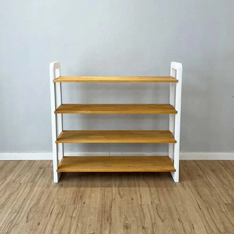 Aparador Linea Ample Moderno 4 Prateleiras 100CM Nozes e Branco Artfactory Design - OUTRAS - Móveis