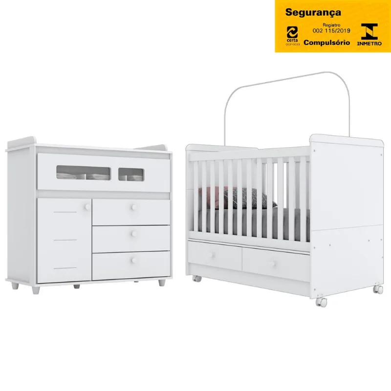 Berco Mini Cama I16 E Comoda Infantil II712 Branco Cristal Flex Henn