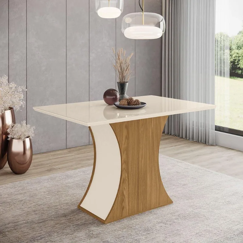 Mesa Com Vidro E Canto Reto 120 Cm Selena Henn Nature