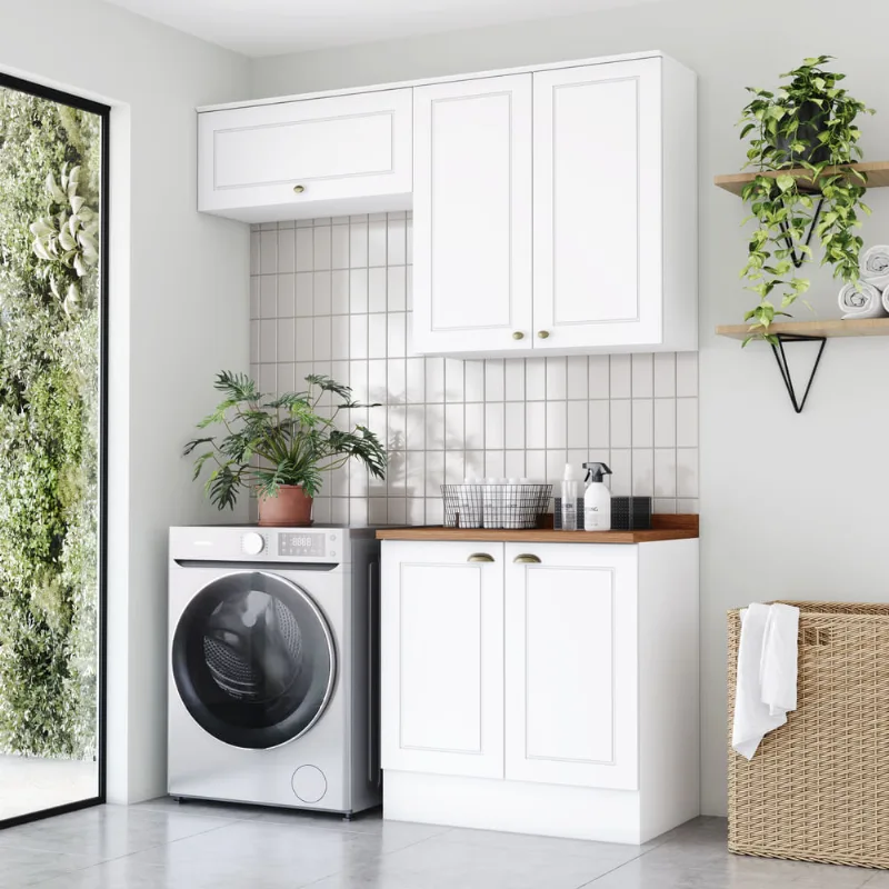 Lavanderia Modulada 4 Peças 100% MDF com Tampo Americana Henn | Branco HP/Nature