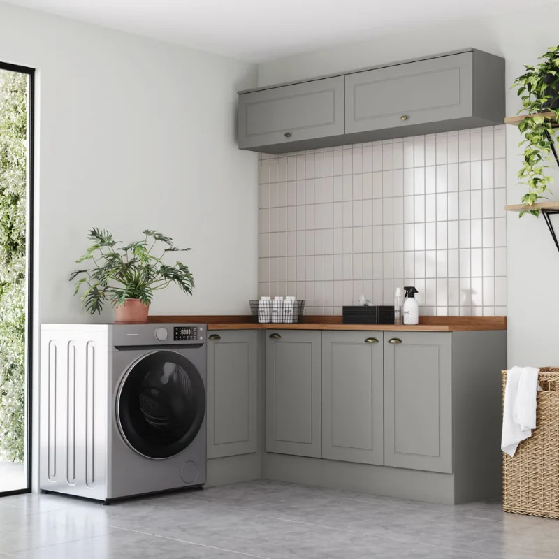 Lavanderia Modulada 8 Peças 100% MDF com Tampo Americana | Cinza/Nature