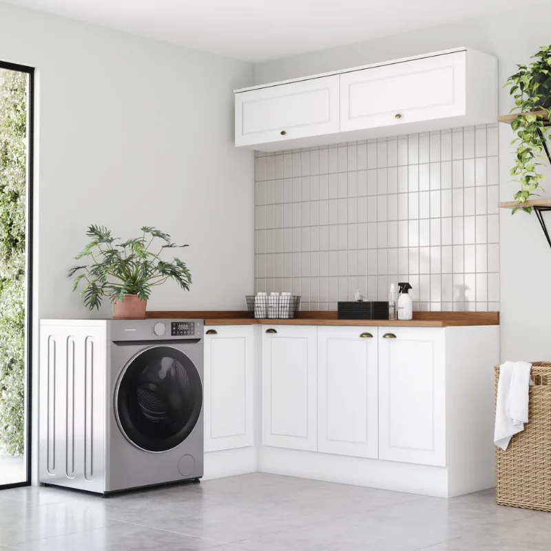 Lavanderia Modulada 8 Peças 100% MDF com Tampo Americana | Branco HP/Nature