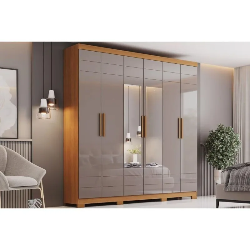 Guarda Roupa Casal Flora 06 Portas de Bater 3 Gavetas MDF-MDP Cinamomo-Avela 46.5CM Henn - OUTRAS - Agro