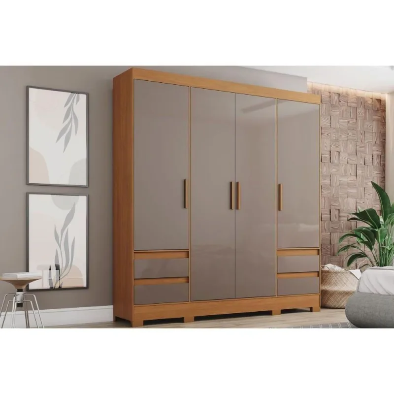 Guarda Roupa Casal B383 4 Portas de Bater 4 Gavetas MDP Cinamomo-Avela 42.5CM - OUTRAS - Agro