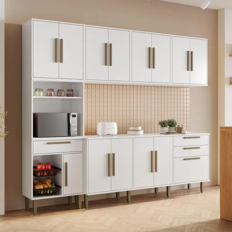 Cozinha Completa Lorena 14 Portas 3 Gavetas MDP 242,5CM Branco Kaiki Móveis - KAIKI MÓVEIS - Agro