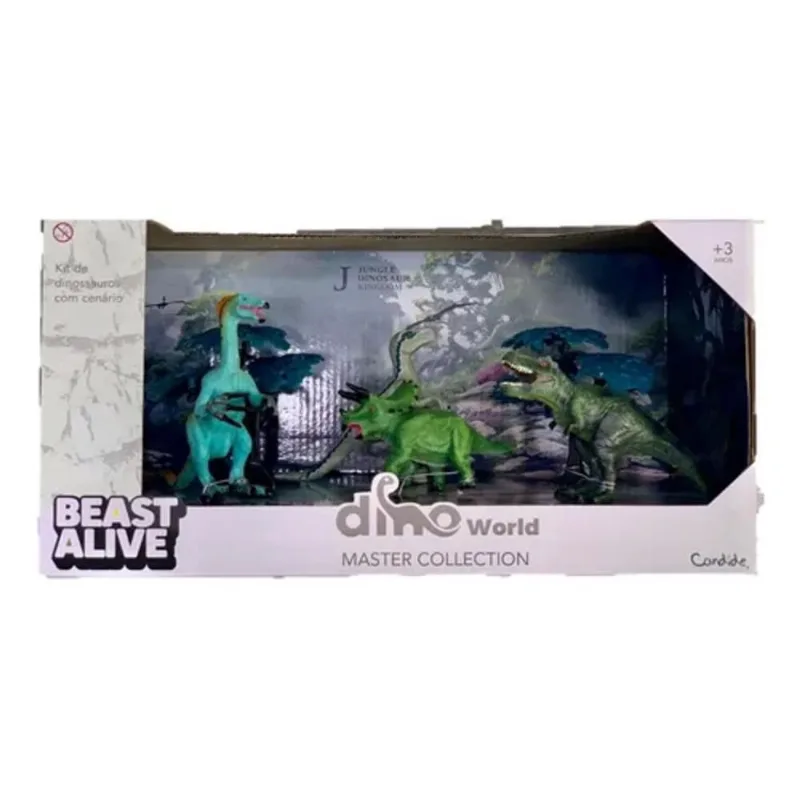 Kit Dinossauros E Cenário Dino World 1103 Beast Alive 4Dino