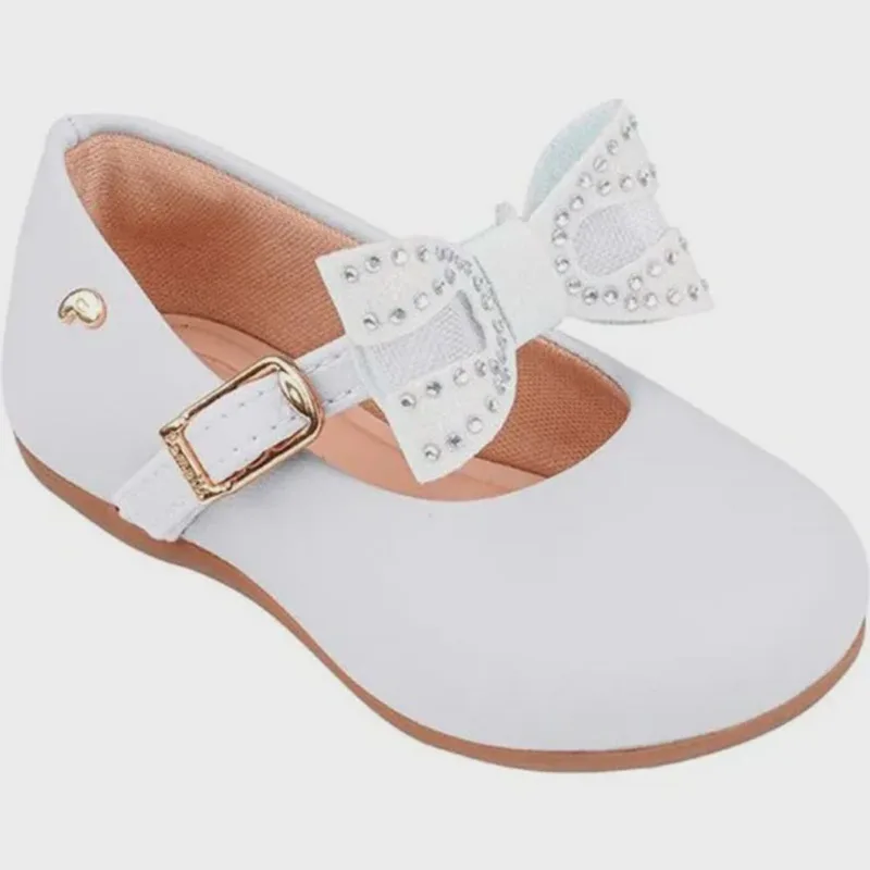 Sapato Infantil Pampili Angel 04 Mini Laço Removível Branco Fosco