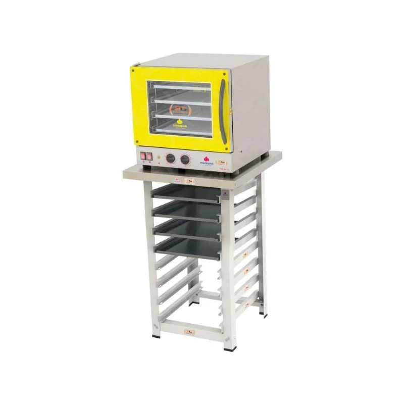 Kit - Forno Turbo Prp-004 220v Amarelo + Bancada Mes-004 + 4 Assadeiras - Progás 220v