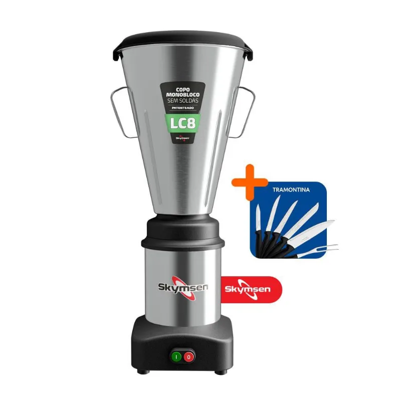 Liquidificador Comercial Profissional Restaurantes Inox Baixa Rotação 8l Lc8 220v Skymsen + 6 Facas