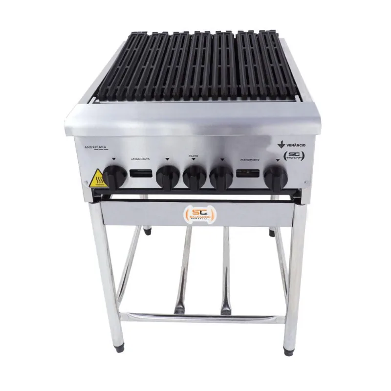 Chapa Charbroiler Americana Profissional Grill Churrasqueira 60cm Gás Inox com Pé CGGP60 - Venâncio