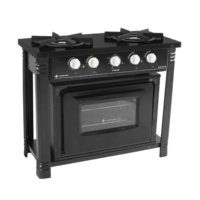 Fogão Industrial com Forno 2 Bocas Duplas Bravo BR2BF Preto - Venâncio