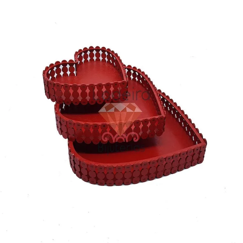 Bandeja Trio Coraçao 20Cm 24Cm 28Cm Em Mdf 201 - Vermelho