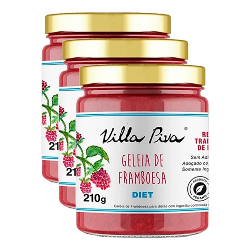 Kit 3X: Geleia de Framboesa Diet Villa Piva 210g