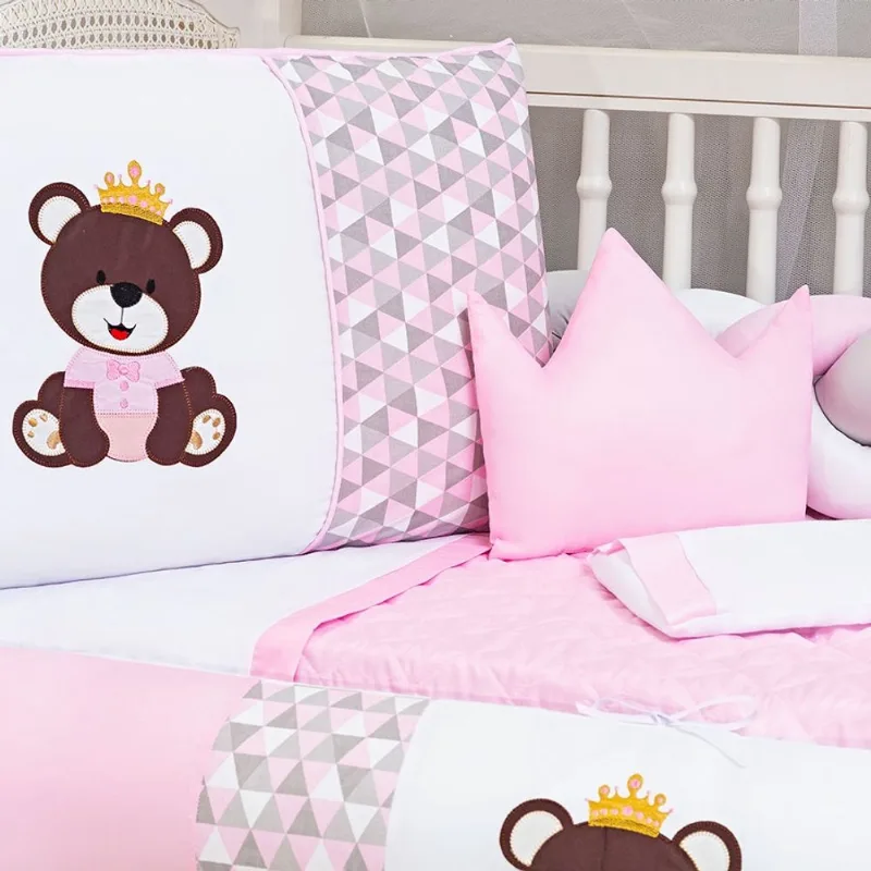 Kit Berço Americano Trançado Ursa Rainha 11 Pcs Protetor Bebe Decoracao Menina Imperial Chuva Amor