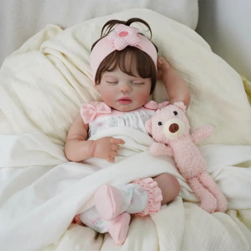 Bebê Reborn Menina, Dormindo, Recém Nascido, Cabelo Fio A Fio Implantado