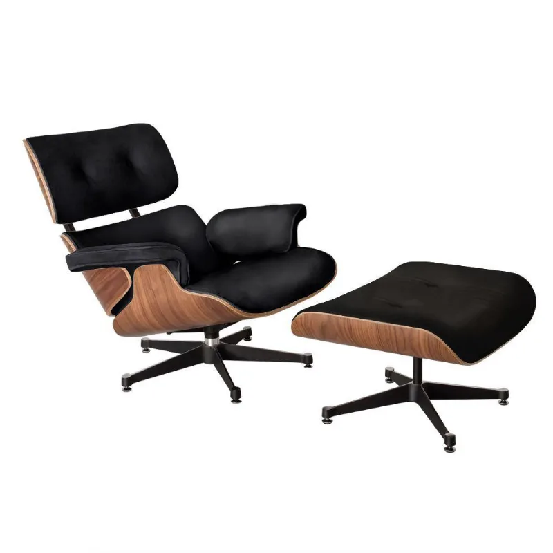 Poltrona Charles Eames Com Puff Couro Sintético Preto