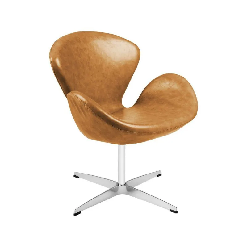Poltrona Swan Couro Natural Caramelo Base Alumínio Giratória - Athenas Confort - Móveis