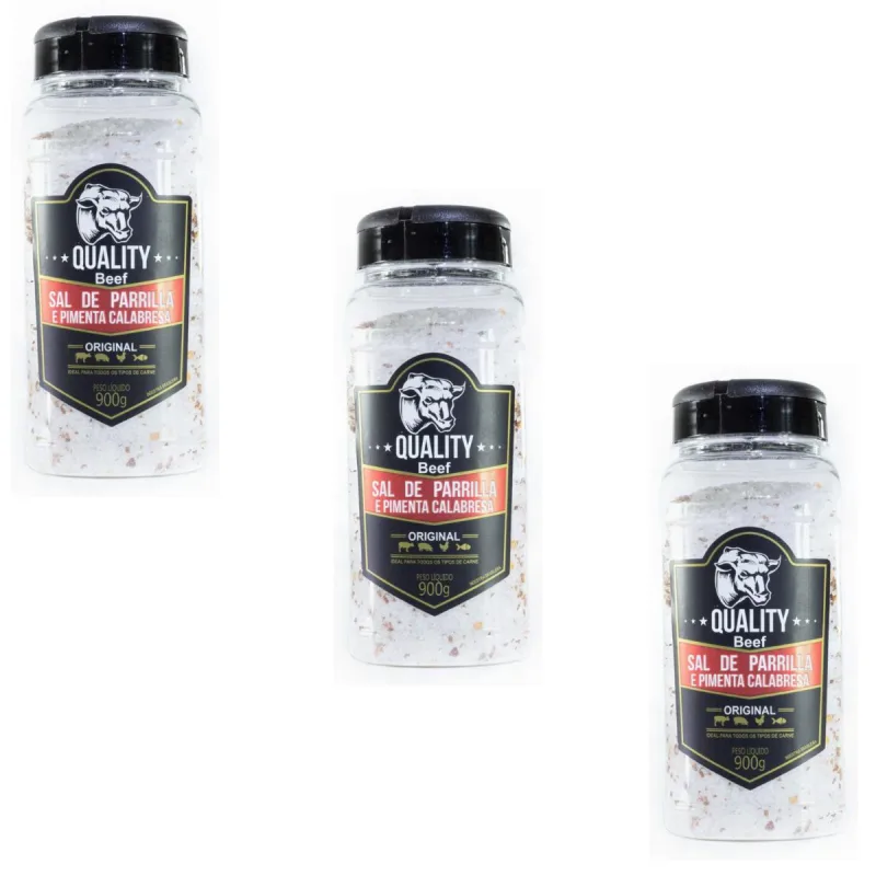 Combo 3 Sal De Parrilla Pimenta Calabresa Quality Beef 900g - Não Informado - Mercearia