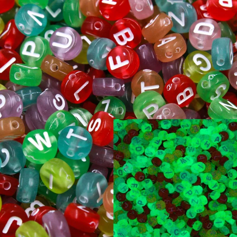 Miçanga Entremeio Redondo Com Letra Fluorescente 07Mm Em Plastico Com 500Gr 103 - Colorido