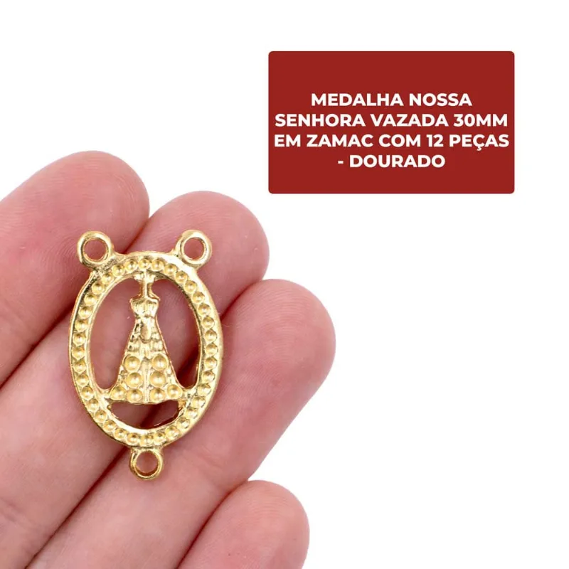Entremeio Nossa Senhora Vazada 30Mm Em Zamac Com 12 Peças 073 - Dourado