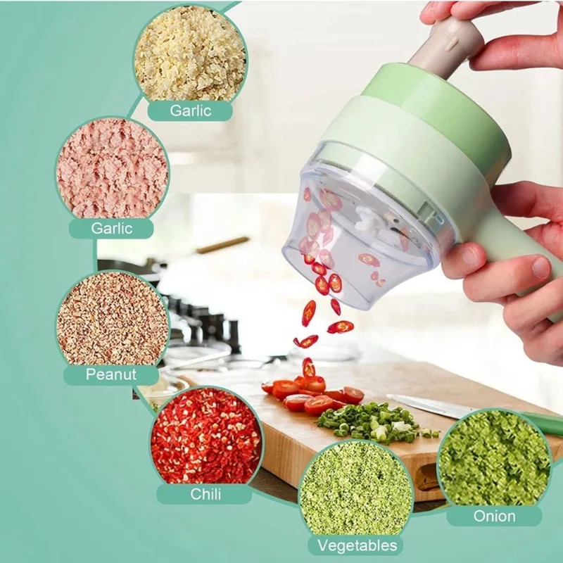 Triturador Cortador Elétrico Multifuncional Para Vegetais E Carnes Alho Aço Inoxidável Elétrico De Legumes 4 Em 1 Sem Fi