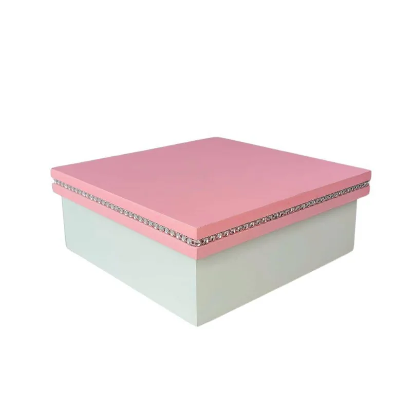 Kit Com 12un De Caixa Personalizada Com Strass 100% Mdf (17x17x07) Rosa/branco