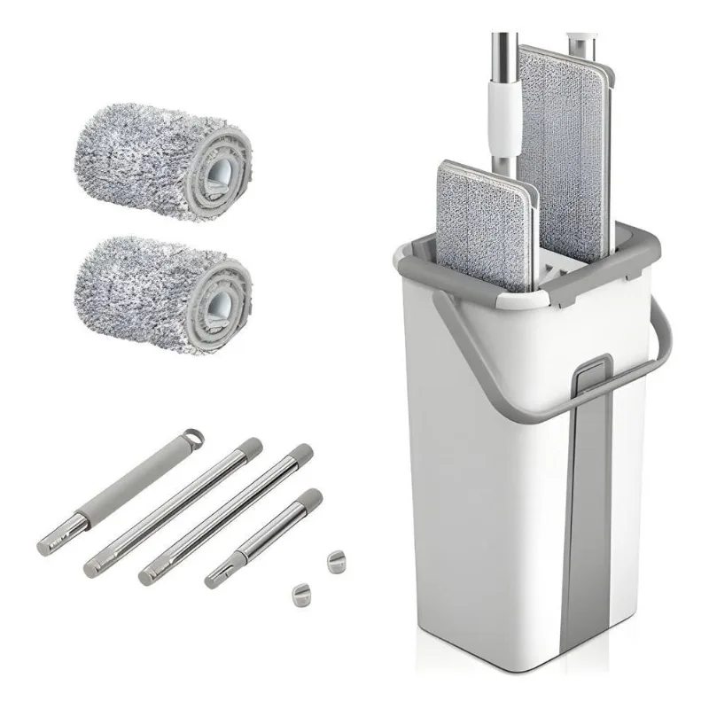 Mop Flat Lava e Seca com Balde 6L e Refil Extra Microfibra with Base Giratória 360°