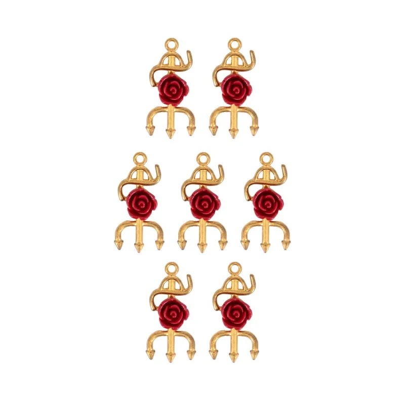 Pingente Tridente Com Flor 40Mm Em Zamak Com 07 Peças 843 - Dourado + Vermelho