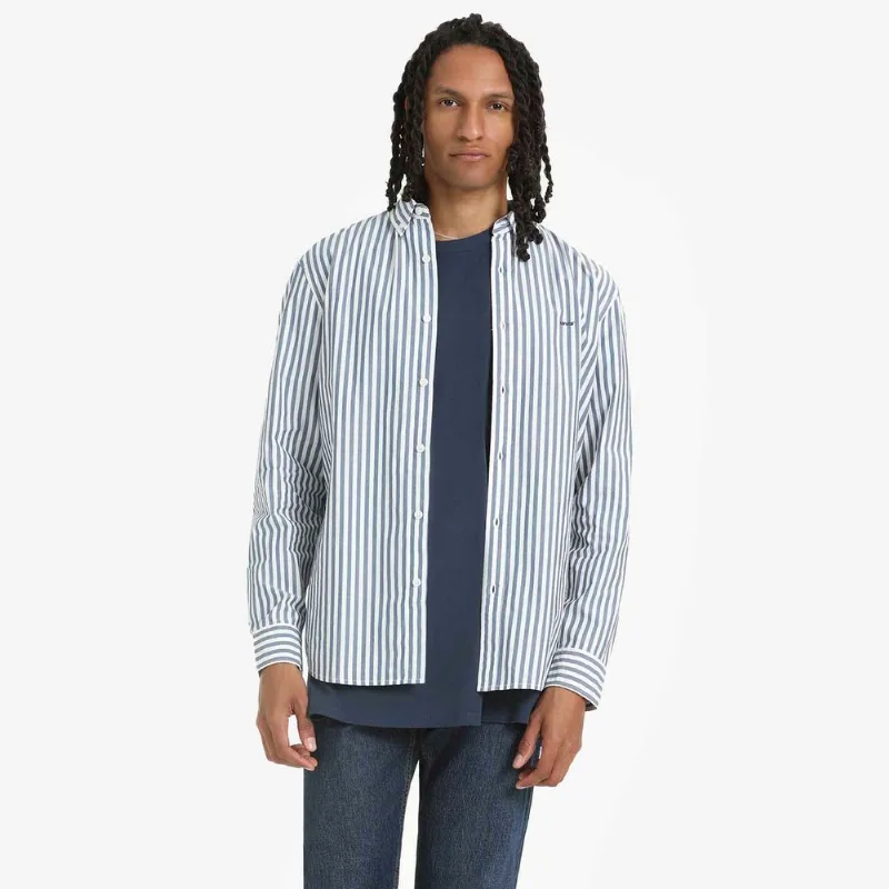Camisa Levi's® Authentic Button Down Listrada Azul Claro Manga Longa XS USA | PP BR