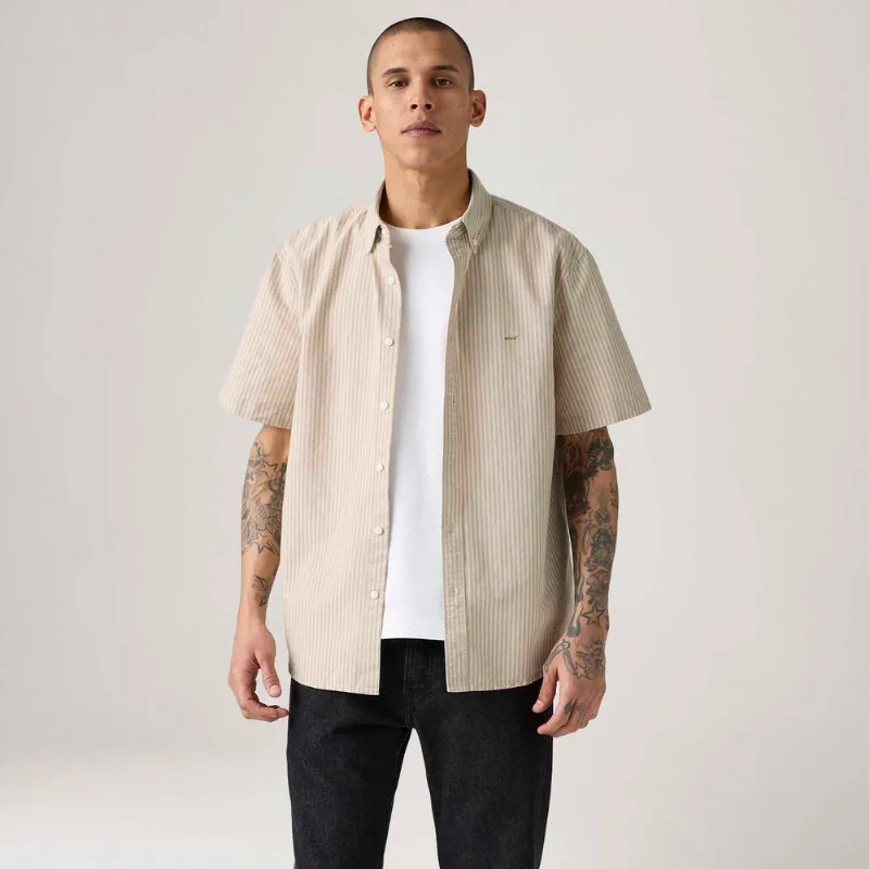 Camisa Levi's® Authentic Button Down Bege Manga Curta - XS USA | PP BR