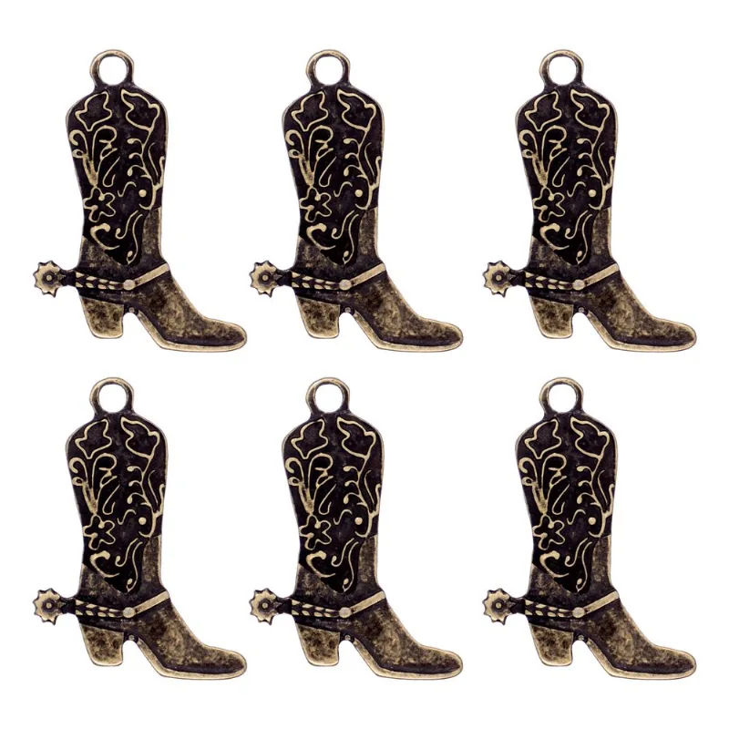 Pingente Country Bota Cowboy 54X39mm Em Zamac Com 15 Peças 075 - Ouro Velho