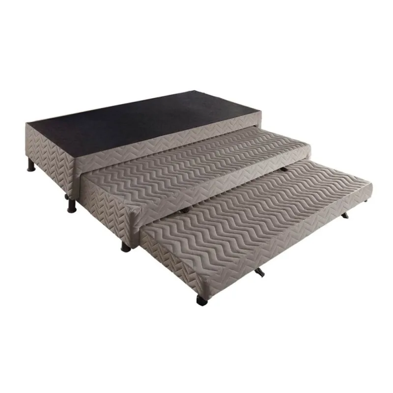 Cama Box Base c/2 Auxiliares Solteiro Universal Rústico Bordado Brown (88x188x32) - Paropas - Não Disponível - Móveis