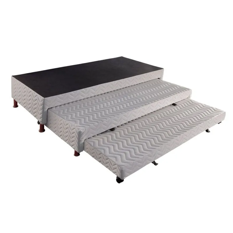 Cama Box Base c/2 Auxiliares Solteiro Universal Rústico Bordado White (88x188x32) - Paropas - Não Disponível - Móveis