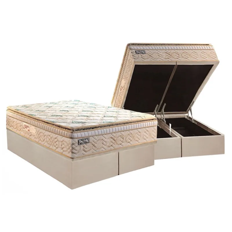 Cama Baú King: Colchão Molas MasterPocket Paropas Ensacadas Eco Bamboo + Box crc Courano (193x203) - Não Disponível - Móveis