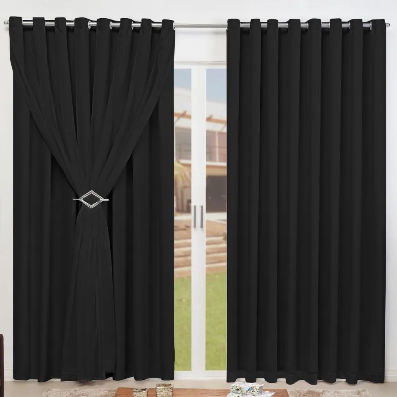 Cortina para Sala Blackout Tecido Com Voil + Presilha Ilhós Cromado 3,00m X 2,50m