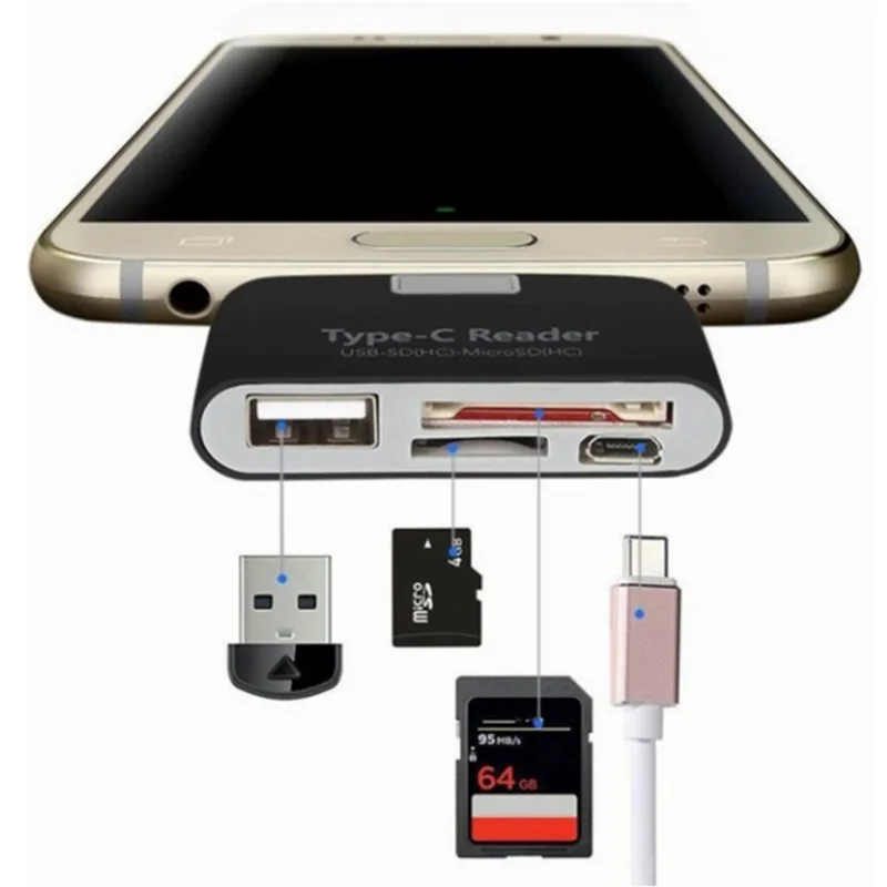 Adaptador Type-c Card Reader E Usb Smart 4 Em 1 Laptop Pc
