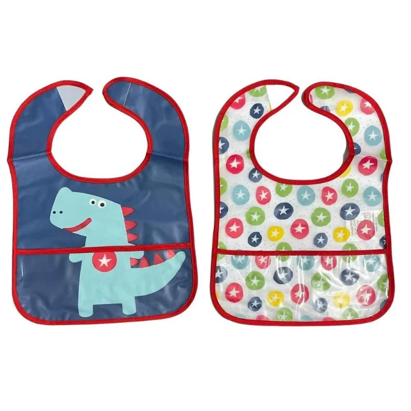 Kit 2 Babadores Avental Impermeável Bebê Alimentação Poliéster Plástico Com Cata Migalhas Original Camesa Várias Cores