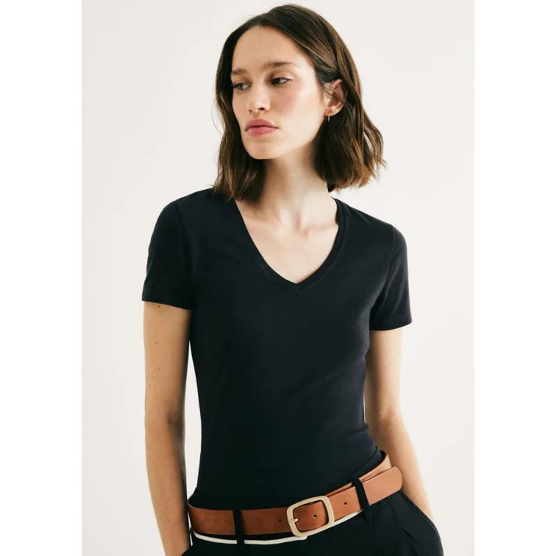 Blusa Básica Feminina Slim Decote V - Preto XG