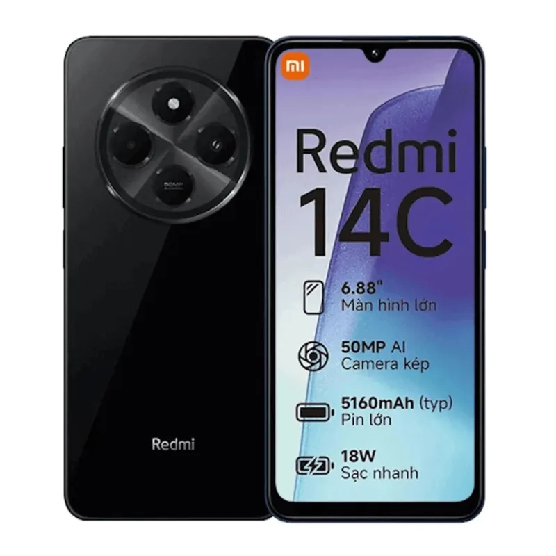 Smartphone Xiaomi Redmi 14C - 8GB RAM + 8GB Dinâmica, 256GB Preto