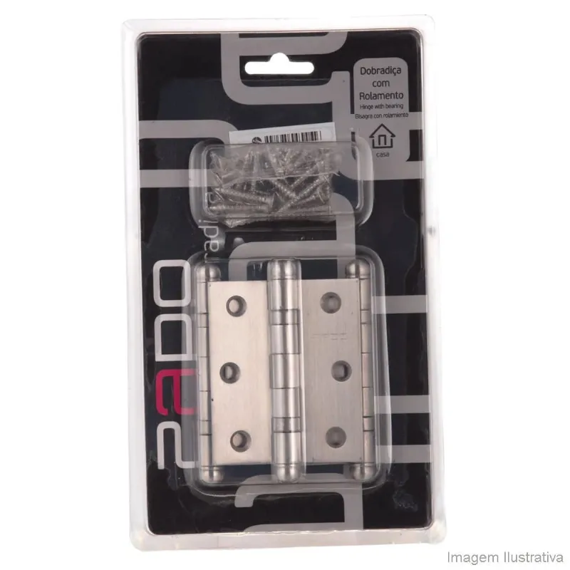 Dobradiça Pado 3025 em Aço Inox com Rolamento 6,3x7,6cm - 3 Peças