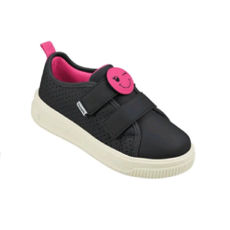 Tenis Pampili Up Patch Carinha Com Glitter Ref 738.003 Preto/pink Fluor 037